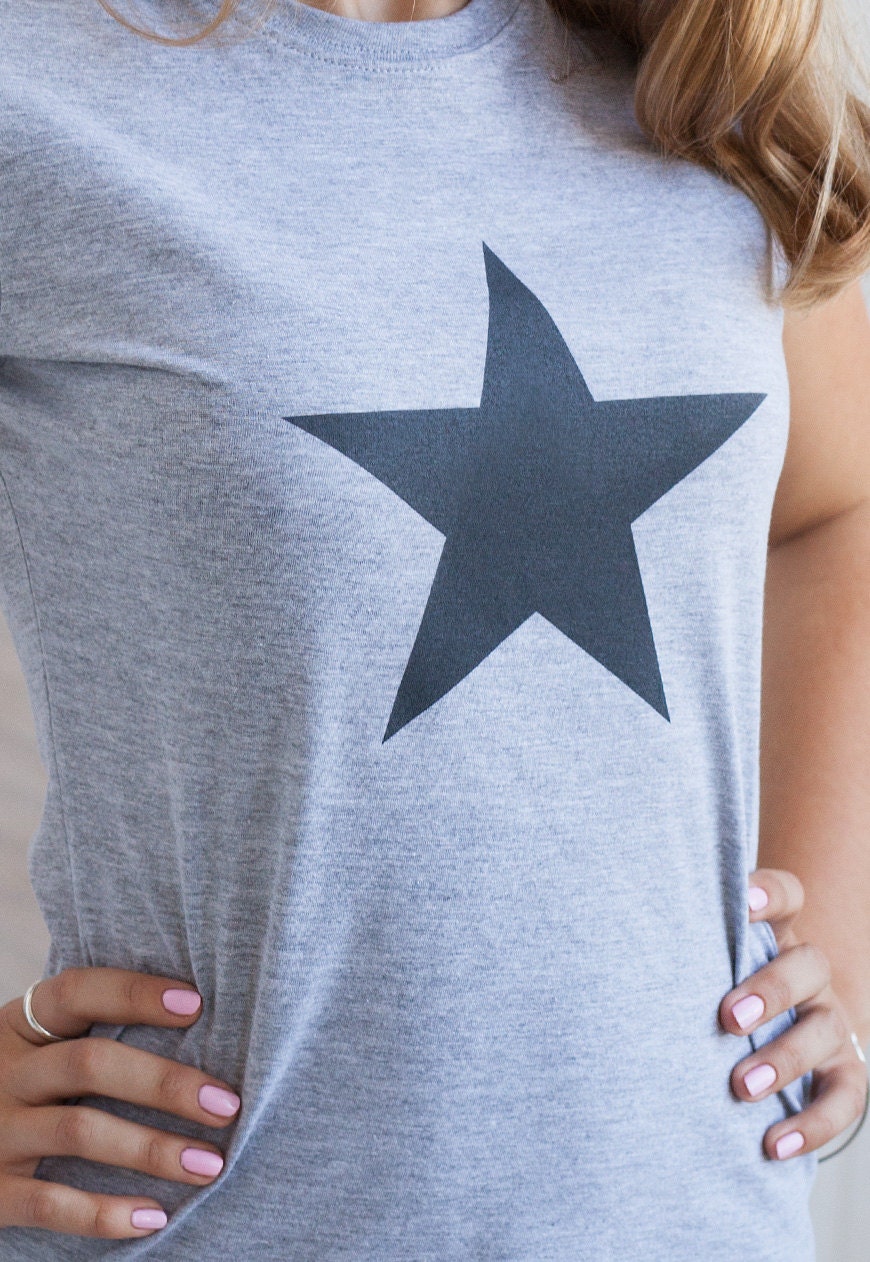 Black Star T Shirt Minimalist Abstract Geometric Skater Fashion Retro Graphic Design Screen Printed Womens Ladies Tee or Tank Top Vest Cami
