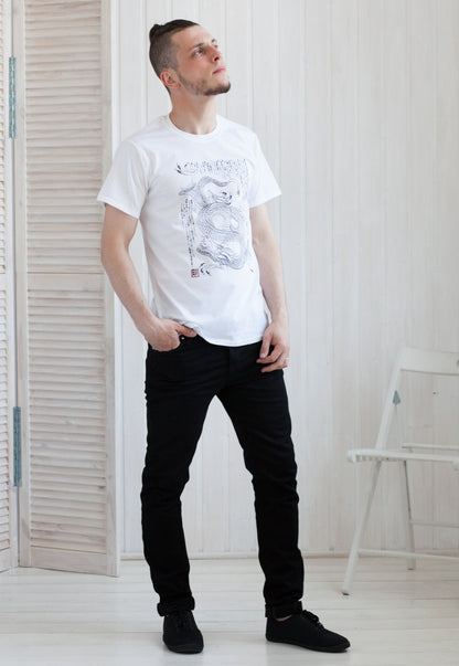 Japanese T Shirt – Dragon Ryu Ryuu – Japan Traditional Chinese Dragon Naga Yoga Martial Arts Anime Manga Kanji Hand Screen Printed Tee Top