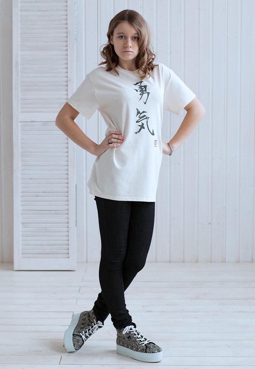 Japanese Calligraphy T Shirt Yuki Courage Japan Writing Kanji Anime Manga Gift Aesthetic Traditional Ukiyo-e Mens Womens Graphic Printed Tee