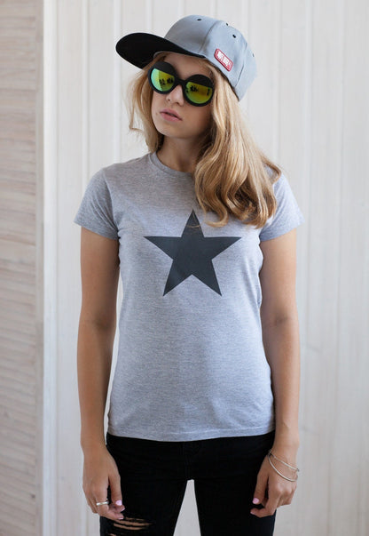 Black Star T Shirt Minimalist Abstract Geometric Skater Fashion Retro Graphic Design Screen Printed Womens Ladies Tee or Tank Top Vest Cami