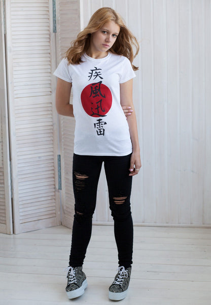 Japanese T Shirt Lightning Japan Writing Traditional Calligraphy Anime Manga Kanji Kawaii Cute Gifts For Her Screen Printed Women's Tee Top