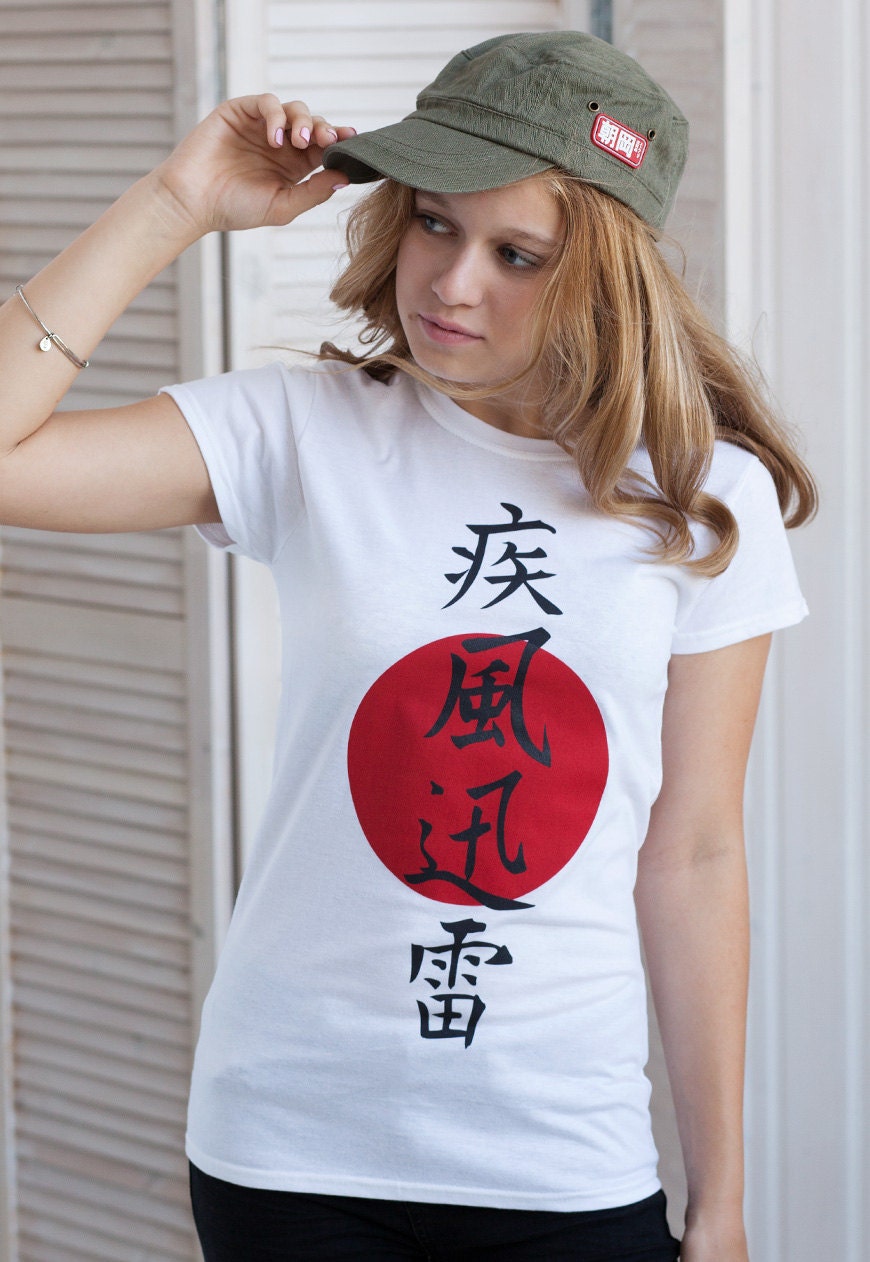 Japanese T Shirt Lightning Japan Writing Traditional Calligraphy Anime Manga Kanji Kawaii Cute Gifts For Her Screen Printed Women's Tee Top