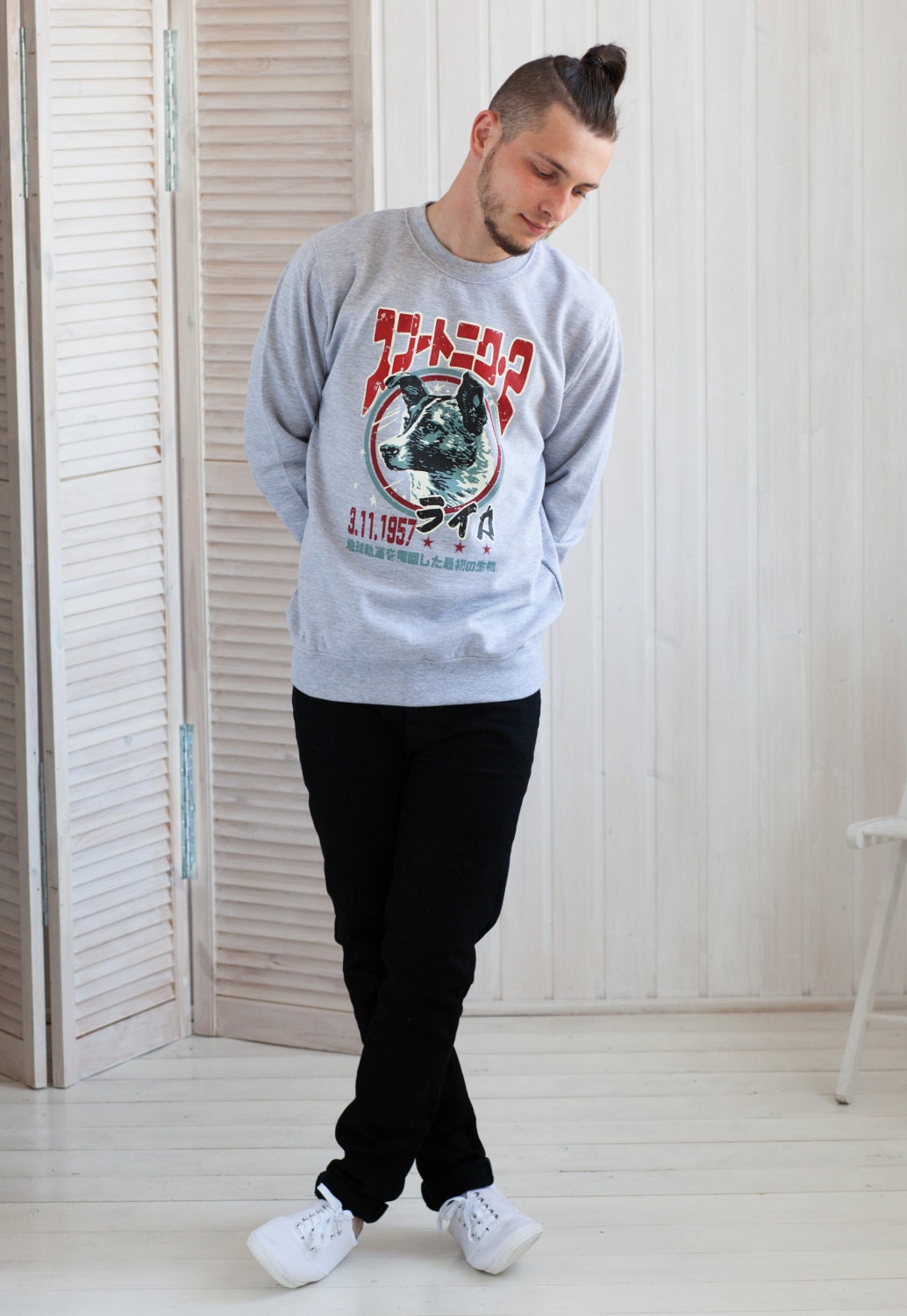 Laika The Space Dog Sweatshirt Japanese USSR CCCP Soviet Japan Retro Space Science Cosmos Mens Womens Screen Printed Pullover Jumper Sweater