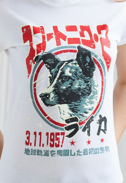 Laika The Space Dog Japanese T Shirt Soviet Japan Retro Kawaii USSR Science Space Astronomy Physics Womens Girls Cosmos Graphic Printed Tee