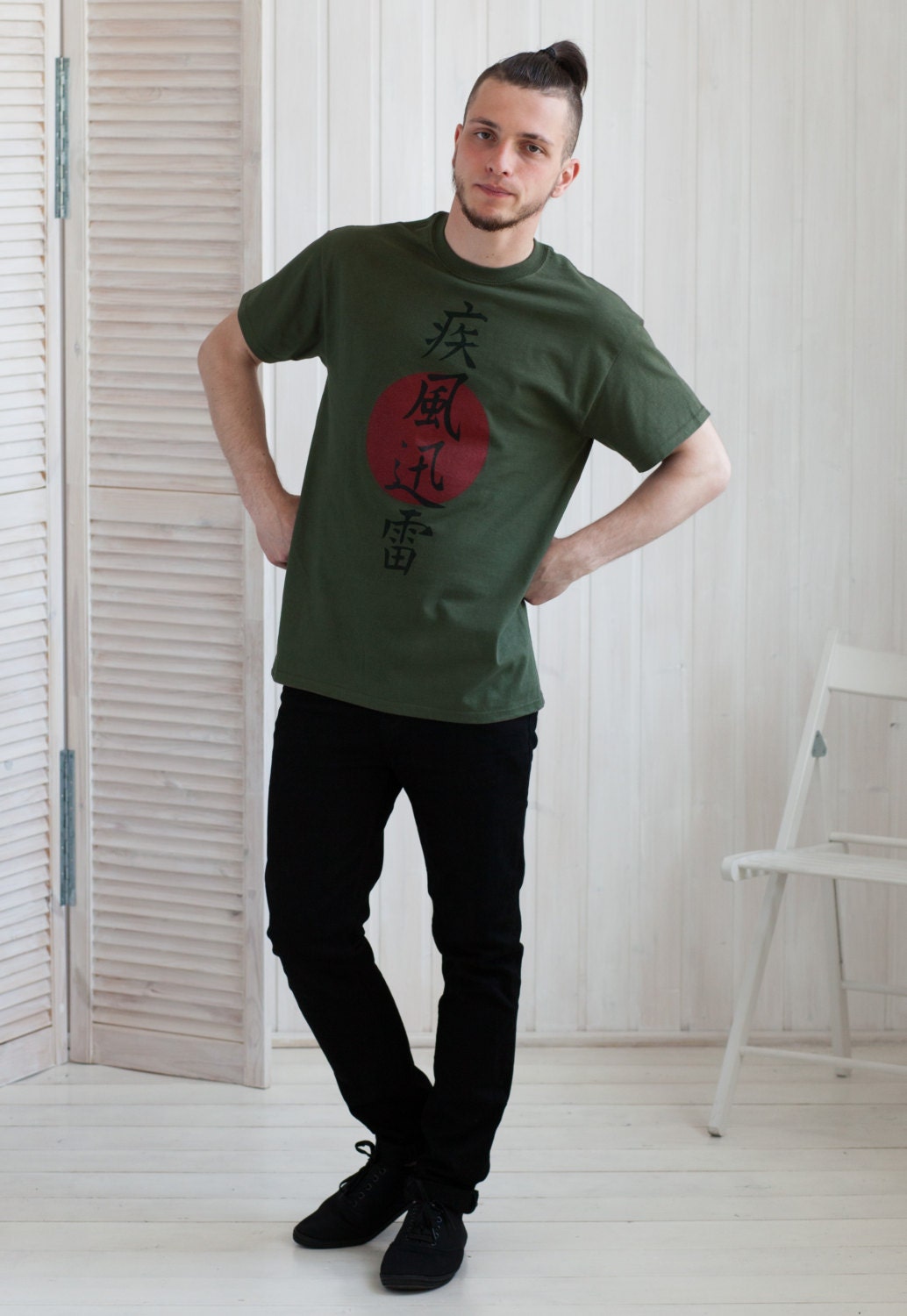 Japanese T Shirt Lightning Japan Calligraphy Writing Kanji Martial Arts Anime Manga Yoga Gym Tai Chi Mens Womens Screen Printed Tee T-Shirt