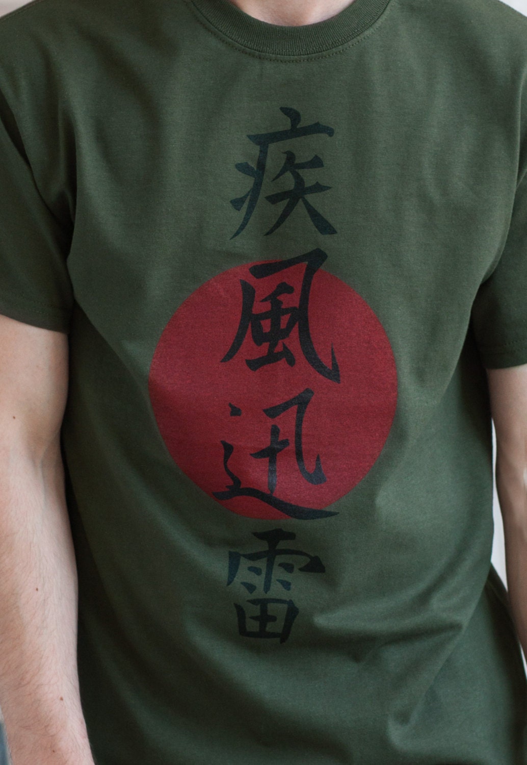 Japanese T Shirt Lightning Japan Calligraphy Writing Kanji Martial Arts Anime Manga Yoga Gym Tai Chi Mens Womens Screen Printed Tee T-Shirt