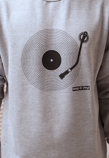 Keep It Vinyl Sweatshirt Minimalist Decks Turntable Vinyl LP Record Player DJ Drum & Bass Music Retro Men's Printed Pullover Jumper Sweater