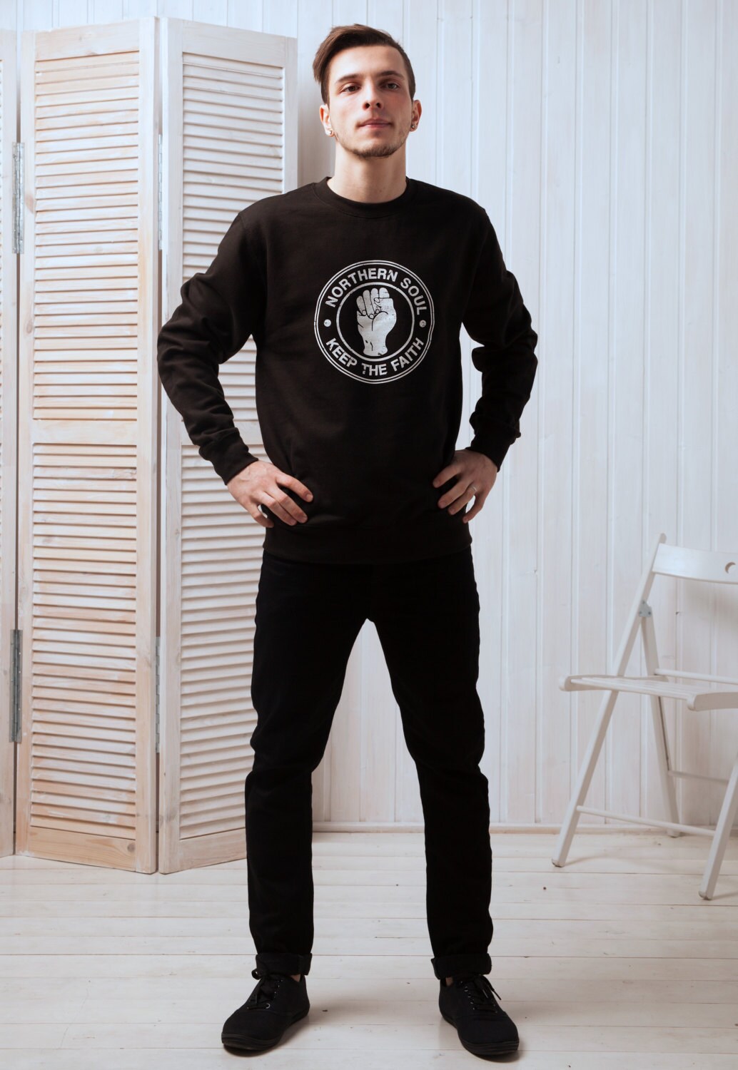 Northern Soul Keep The Faith Sweatshirt Fist Logo Retro Mods 60s 70s Music Women's Men's Graphic Screen Printed Jumper Sweater Pullover Top