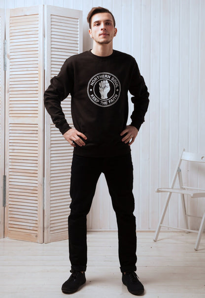 Northern Soul Keep The Faith Sweatshirt Fist Logo Retro Mods 60s 70s Music Women's Men's Graphic Screen Printed Jumper Sweater Pullover Top