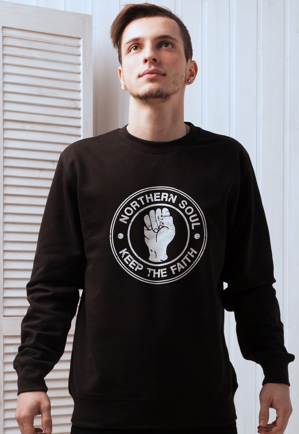 Northern Soul Keep The Faith Sweatshirt Fist Logo Retro Mods 60s 70s Music Women's Men's Graphic Screen Printed Jumper Sweater Pullover Top