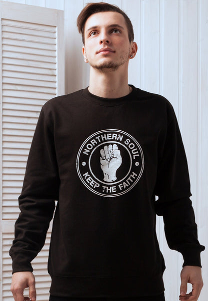 Northern Soul Keep The Faith Sweatshirt Fist Logo Retro Mods 60s 70s Music Women's Men's Graphic Screen Printed Jumper Sweater Pullover Top