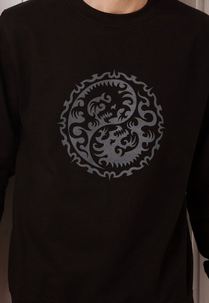 Yin Yang Dragons Sweatshirt - Chinese Japanese Traditional Shirt Taijitu Tai Chi Martial Arts Yoga Long Sleeve Shirt Screen Printed Jumper