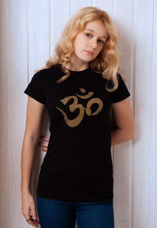 Om Ohm Aum T Shirt – Yoga Buddhism Meditation Hinduism Hindu Buddhist Sanskrit Lotus Mandala Womens Ladies Printed Tee or Tank Top Vest Cami