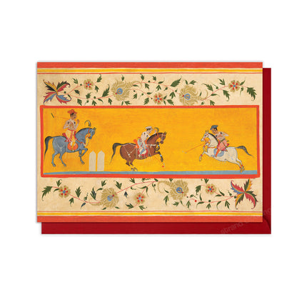 Three Polo Players – Indian Miniature Art Horse Greeting Card