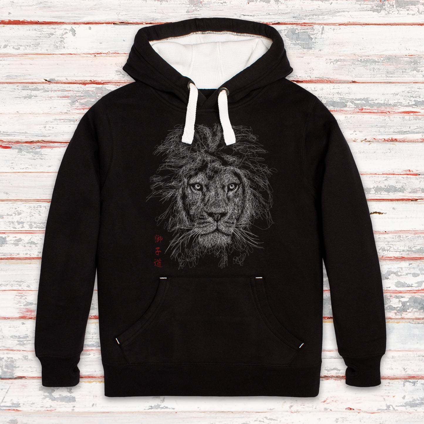 “Way of the Lion” Hoodie – Japanese Calligraphy Minimalist Line-Art Lion (Unisex)