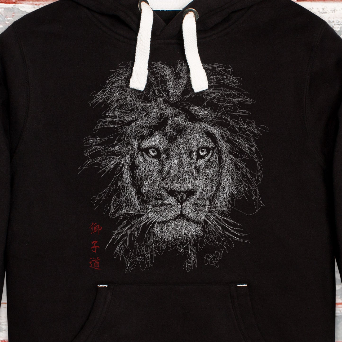 “Way of the Lion” Hoodie – Japanese Calligraphy Minimalist Line-Art Lion (Unisex)