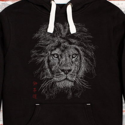 “Way of the Lion” Hoodie – Japanese Calligraphy Minimalist Line-Art Lion (Unisex)