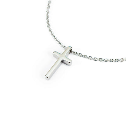 Cross Pendant Necklace with Cable Chain in Silver Finish Stainless Steel
