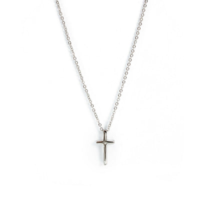 Cross Pendant Necklace with Cable Chain in Silver Finish Stainless Steel