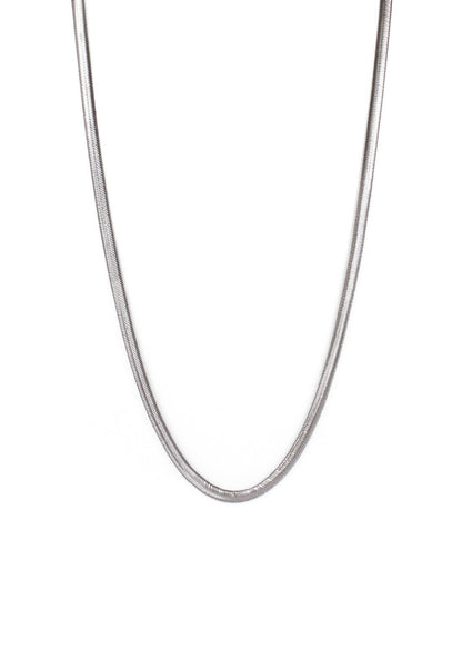 Herringbone Chain Necklace in Silver Finish Stainless Steel  – Smooth Flat Link
