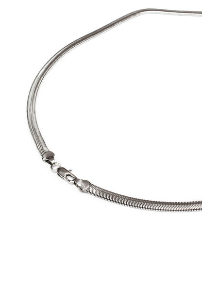 Herringbone Chain Necklace in Silver Finish Stainless Steel  – Smooth Flat Link