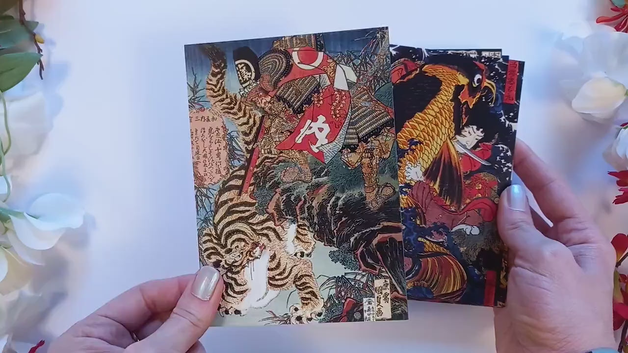 Japanese Ukiyo-e Art Postcards Set of 10 - Postcard Prints Pack Woodblock Art Print Aesthetic Hokusai Samurai Horror Geisha Cards Gift