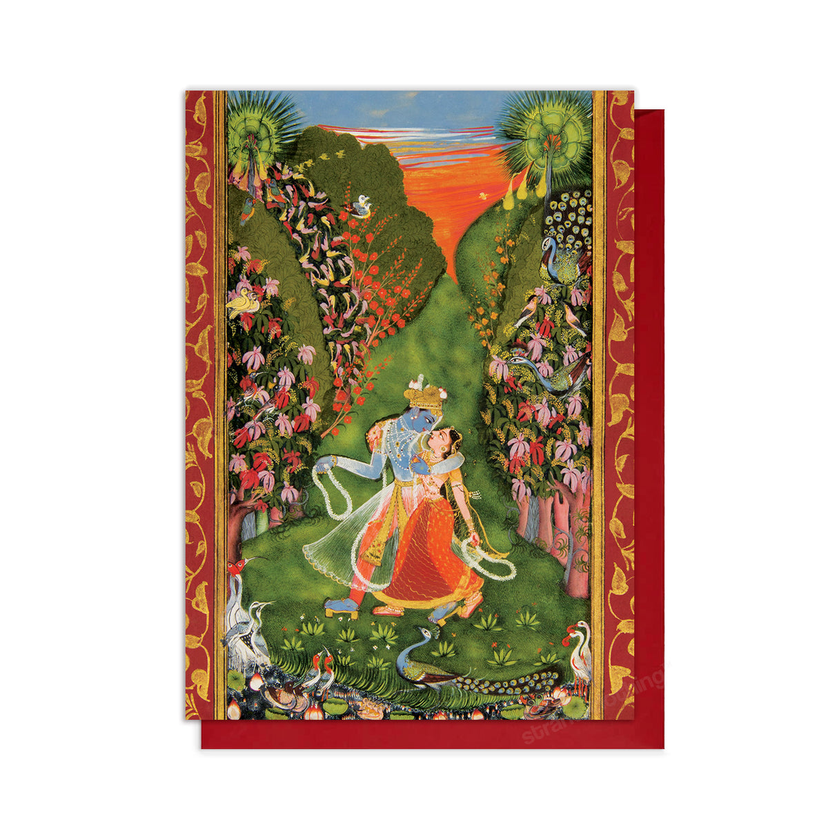 Radha & Krishna in a Flowering Grove – Indian Art Greeting Card