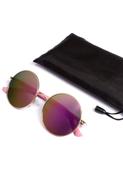Round Mirror Lens Sunglasses in Pink & Purple – Retro Boho Style