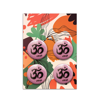 Vegan Pin Badge Set · 4× Retro Vegan Button Badges · Plant Based Designs