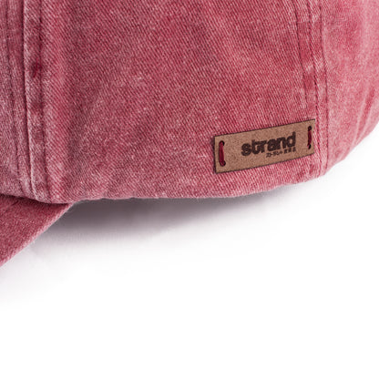 Washed Cotton Baseball Cap with Ultrasuede Patch - Distressed Red