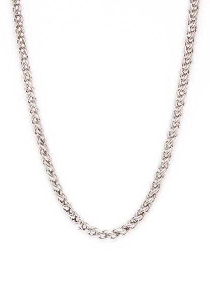 Wheat Chain Necklace in Silver Finish Stainless Steel - Medium Heavy